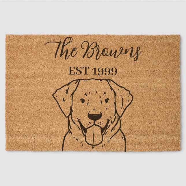 Golden Retriever Custom Family Name Welcome Fiber Doormat (Front)