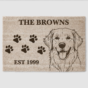 Golden Retriever Custom Family Name Welcome Fiber Doormat