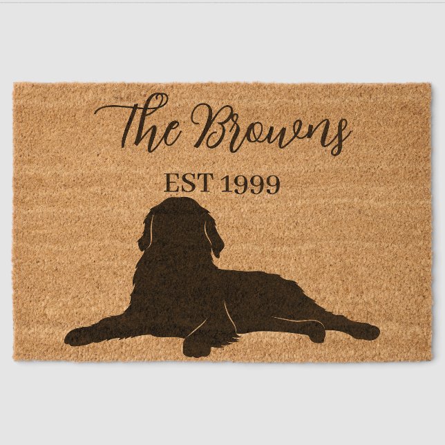 Golden Retriever Custom Family Name Welcome Fiber Doormat (Front)