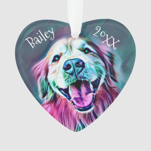 Golden Retriever Custom Name Year Neon Christmas Ornament