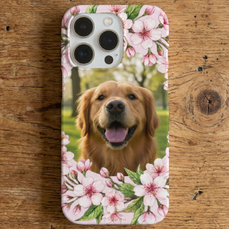 Golden retriever custom photo with cherry blossom iPhone 16 pro case