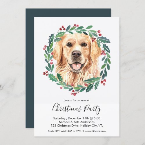 Golden Retriever Cute Dog Elegant Christmas Party Invitation