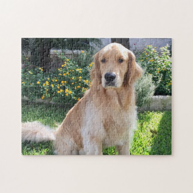 Golden Retriever Cute Dog Photo Flowers Pet Jigsaw Puzzle (Horizontal)
