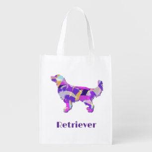 Golden Retriever Cute Dog Purple Silhouette 2Sided Grocery Bag