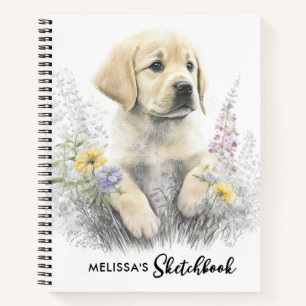 Golden Retriever Cute Puppy Dog Floral Sketchbook Notebook