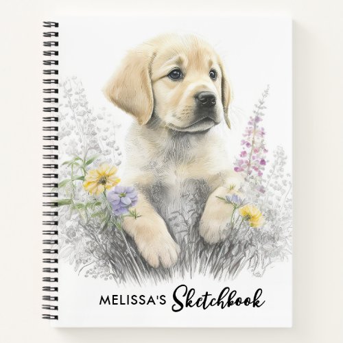 Golden Retriever Cute Puppy Dog Floral Sketchbook Notebook