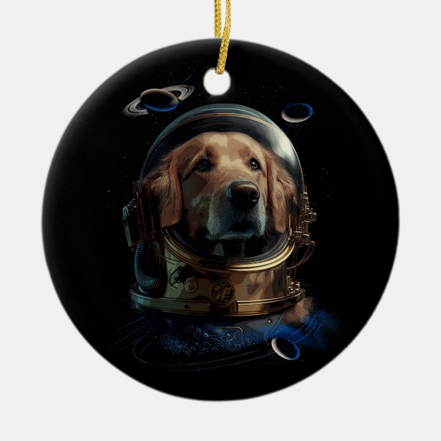 Golden Retriever Dad Astronaut Helmet Dog Astronau Ceramic Ornament (Front)