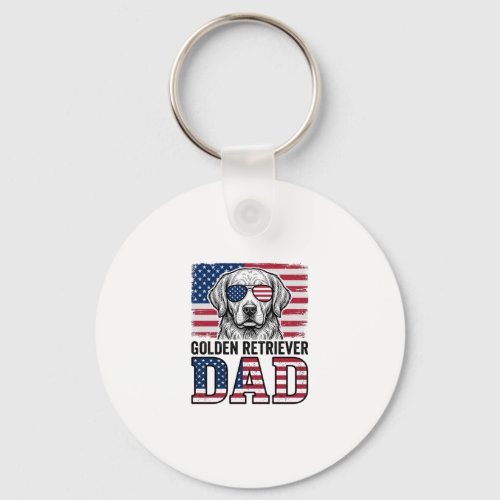 Golden Retriever Dad Patriotic Vintage Dog Shirt_1 Keychain