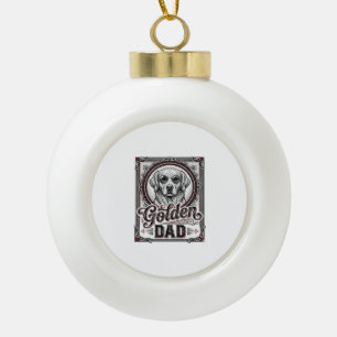 Golden Retriever Dad Vintage Engraving Design_1 Ceramic Ball Christmas Ornament