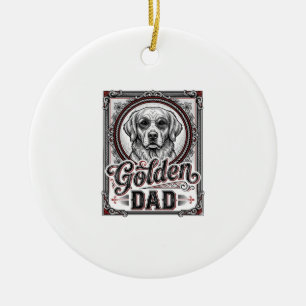 Golden Retriever Dad Vintage Engraving Design_1 Ceramic Ornament