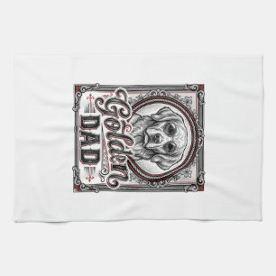 Golden Retriever Dad Vintage Engraving Design_1 Kitchen Towel