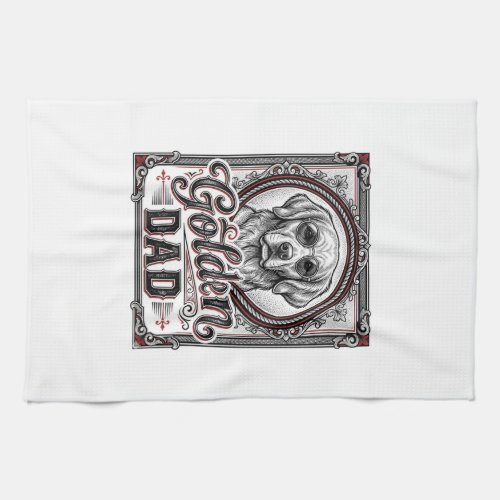 Golden Retriever Dad Vintage Engraving Design_1 Kitchen Towel