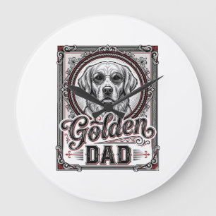 Golden Retriever Dad Vintage Engraving Design_1 Large Clock