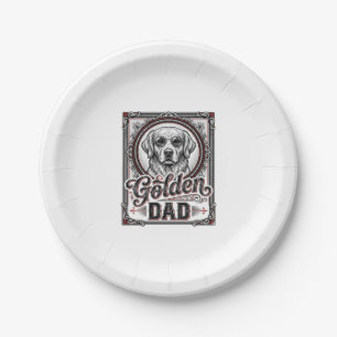 Golden Retriever Dad Vintage Engraving Design_1 Paper Plates