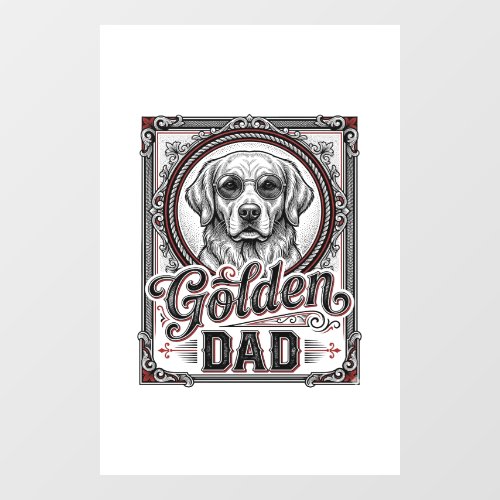 Golden Retriever Dad Vintage Engraving Design_1 Window Cling