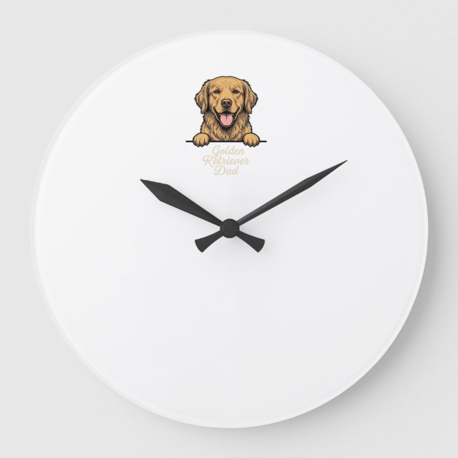 Golden Retriever Dad Vintage Engraving Large Clock (Front)