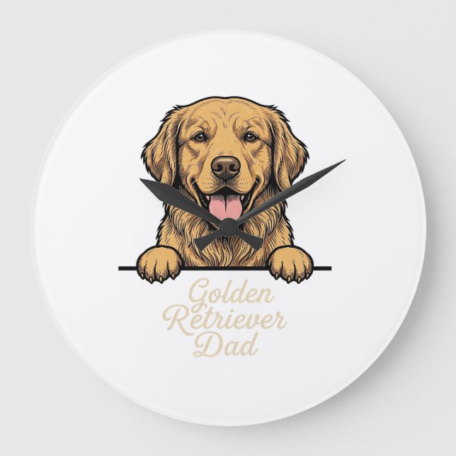 Golden Retriever Dad Vintage Engraving Large Clock (Front)