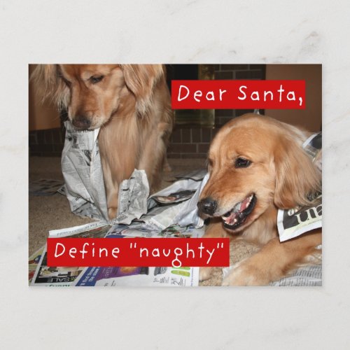Golden Retriever Define Naughty Christmas Holiday Postcard