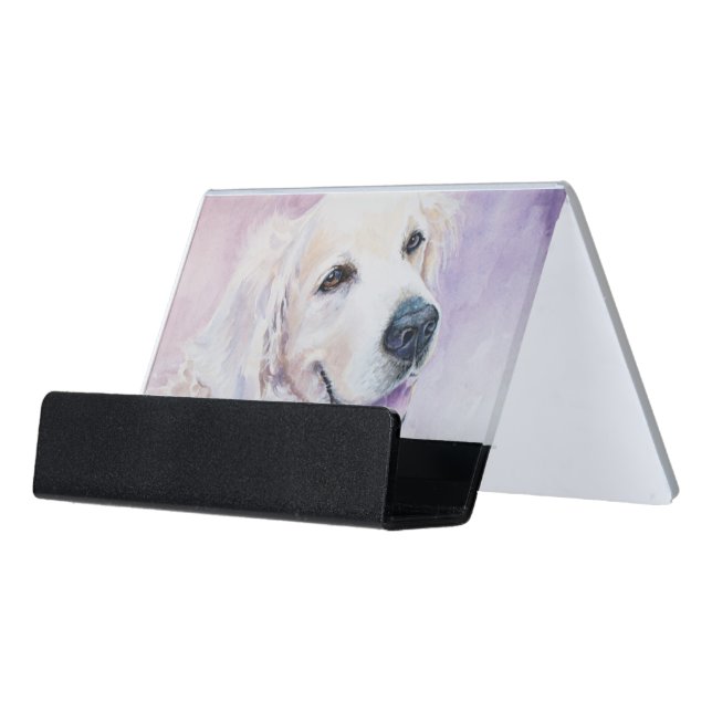 Golden retriever desk business card holder (Angled Front)