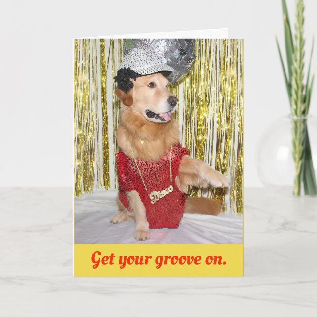 Golden Retriever Disco Birthday Card (Front)