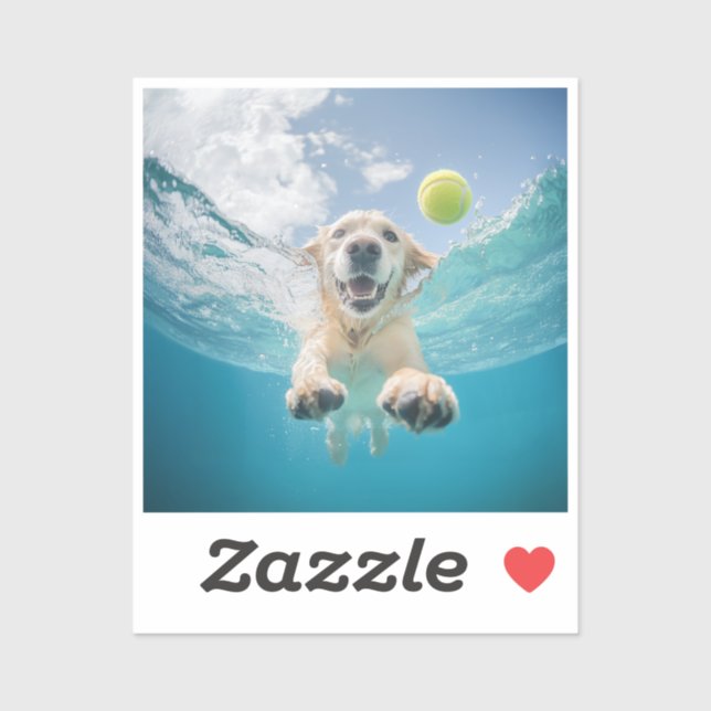 Golden Retriever Diving Tennis Ball Underwater Sticker (Sheet)