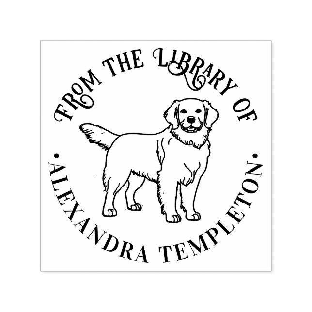 Golden Retriever Dog #2 Library Book Name Embosser Self-inking Stamp (Design)