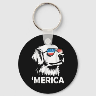 Golden Retriever Dog 4th Of July Merica  Keychain