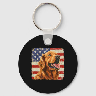 Golden Retriever Dog America Flag Shirt Independen Keychain