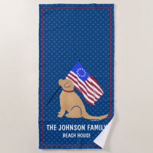 Golden Retriever Dog American Flag Beach Towel