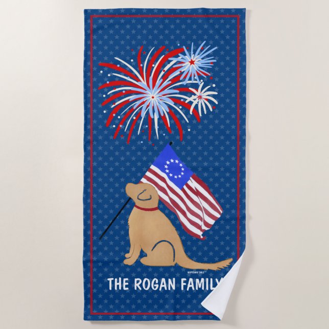 Golden Retriever Dog American Flag Beach Towel (Front)