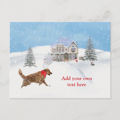 Golden Retriever Dog and Christmas Snow Holiday Postcard