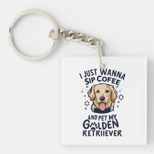 Golden Retriever Dog And Coffee Lovers Keychain