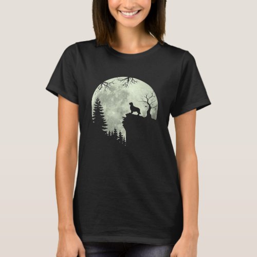 Golden Retriever Dog And Moon Howl In Forest Dog T_Shirt