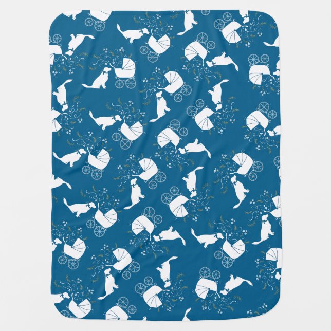 Golden Retriever Dog Baby Shower Blue Boy Baby Blanket (Front)