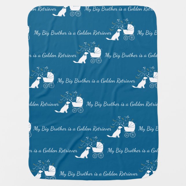 Golden Retriever Dog Baby Shower Blue Boy Baby Blanket (Front)