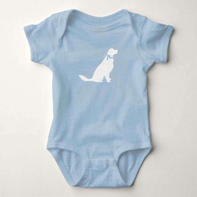 Golden Retriever Dog Baby Shower Blue Boy Baby Bodysuit (Front)