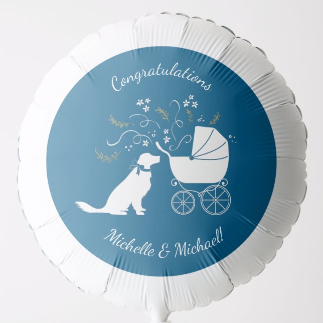 Golden Retriever Dog Baby Shower Blue Boy Balloon (Front)