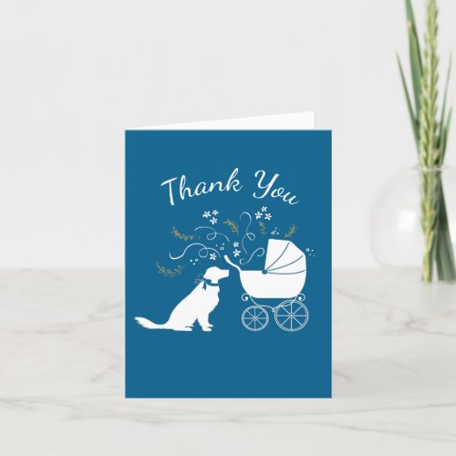 Golden Retriever Dog Baby Shower Blue Boy Thank You Card