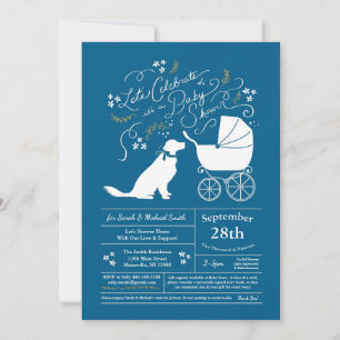Golden Retriever Dog Baby Shower Blue Invitation