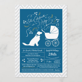 Golden Retriever Dog Baby Shower French Blue Boy Invitation