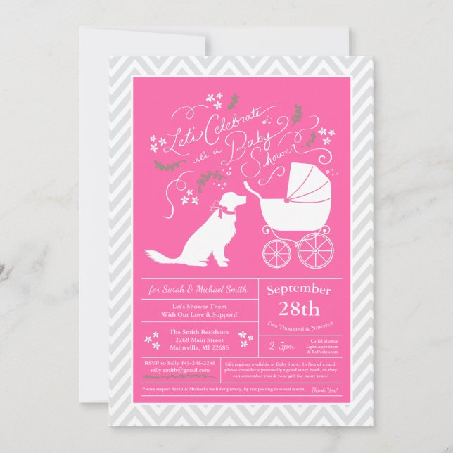 Golden Retriever Dog Baby Shower French Pink Girl Invitation (Front)