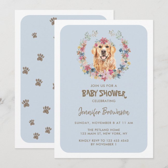 Golden Retriever Dog Baby Shower Invitation
