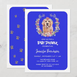 Golden Retriever Dog Baby Shower navy Invitation