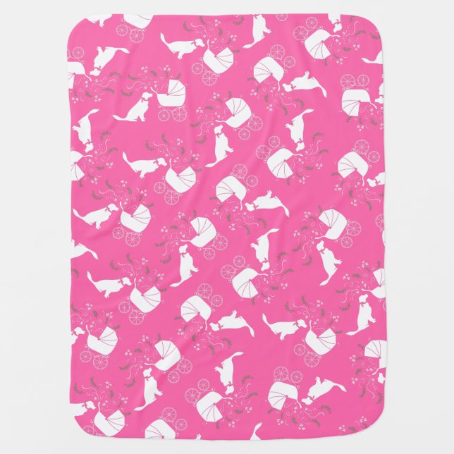 Golden Retriever Dog Baby Shower Pink Baby Blanket (Front)
