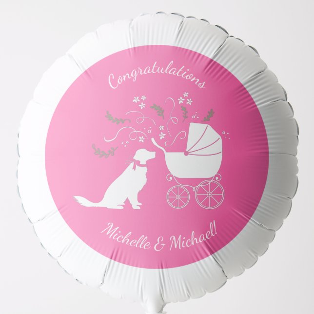 Golden Retriever Dog Baby Shower Pink Girl Balloon (Front)