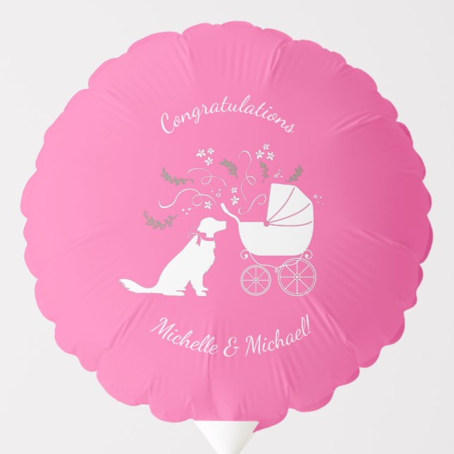 Golden Retriever Dog Baby Shower Pink Girl Balloon (Front)