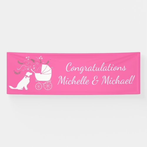 Golden Retriever Dog Baby Shower Pink Girl Banner