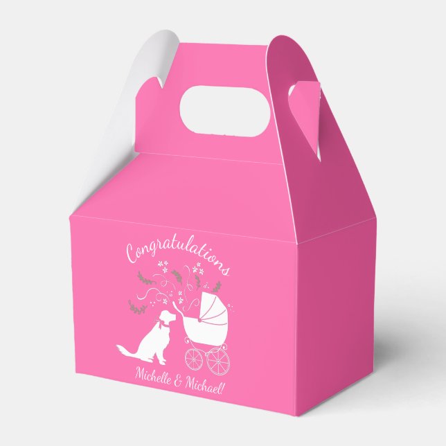 Golden Retriever Dog Baby Shower Pink Girl Favor Boxes (Front Side)