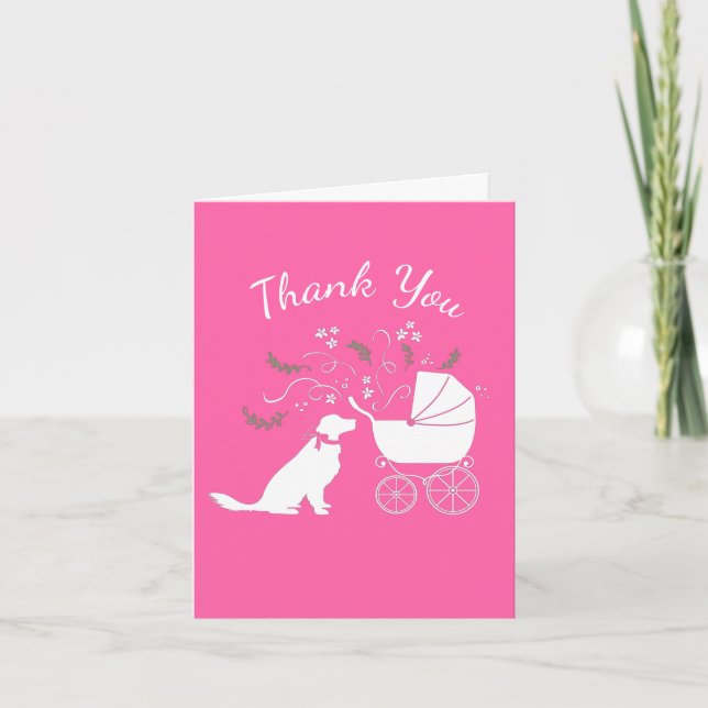 Golden Retriever Dog Baby Shower Pink Girl Thank You Card (Front)