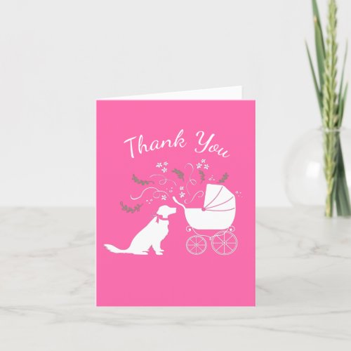 Golden Retriever Dog Baby Shower Pink Girl Thank You Card